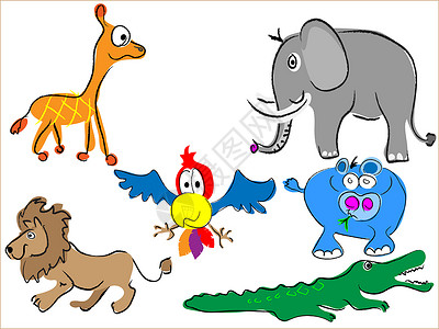 佩罗矢量说明 漫画丛林动物 手画的可爱动物插画