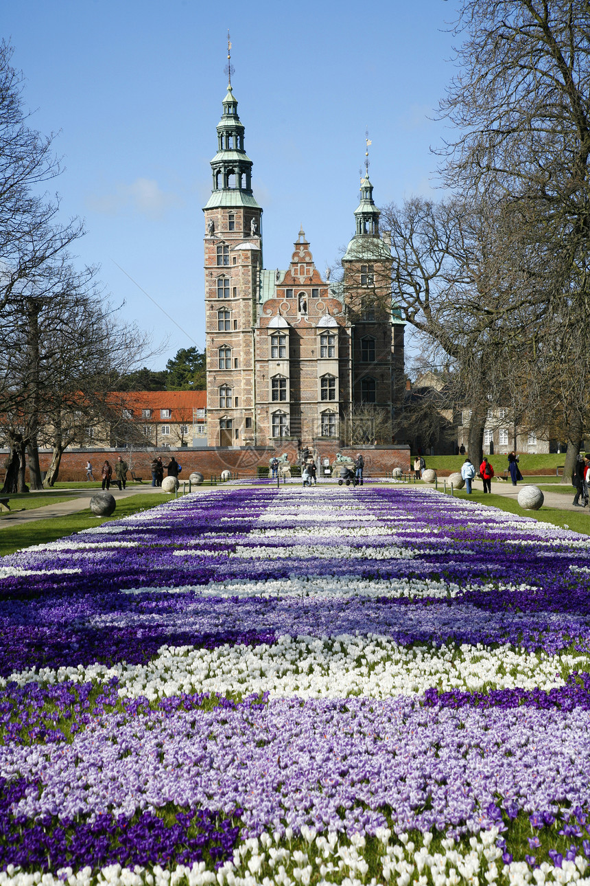 Rosenborg 哥本哈根地标历史性建筑日光旅行皇家历史吸引力红花花朵图片