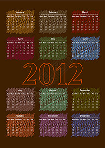 2012日历季节商业规划师日记网格正方形日程数字插图背景图片