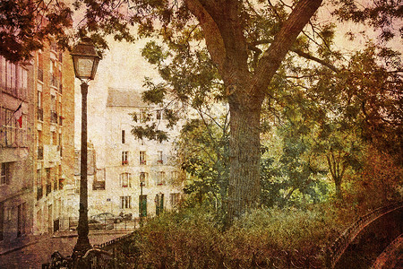 蒙马特的梦想城市胡同明信片吸引力花园日光旅游摄影时间家园背景图片