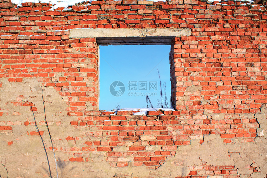 被摧毁的砖建窗户水泥建筑墙纸建筑学风化城市边界材料石头图片