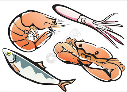 焗盐虾海洋收集食物的单独示例插画