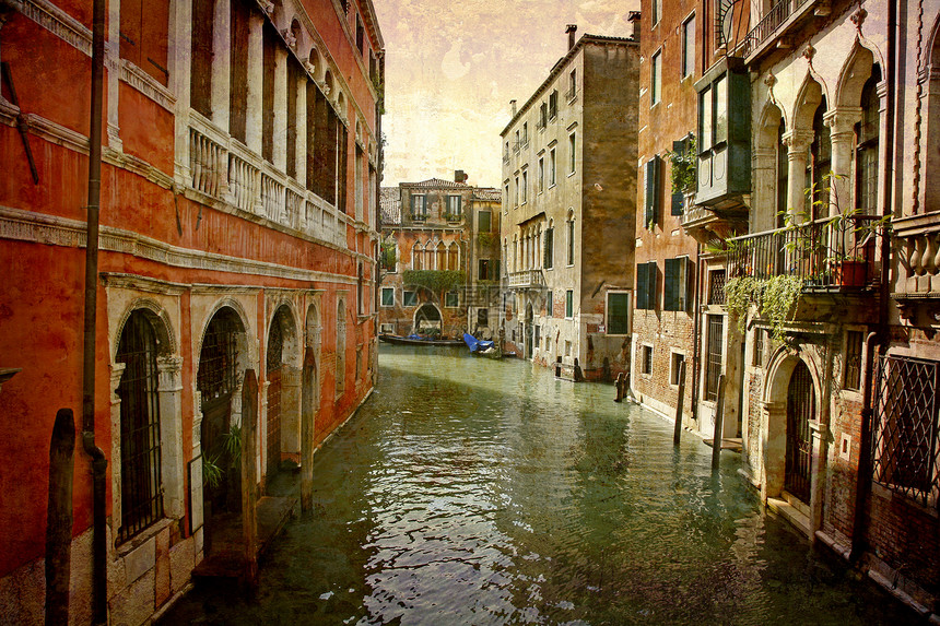 意大利的贺卡系列水平水路衰变胡同旅行明信片建筑学棕色传统古董图片