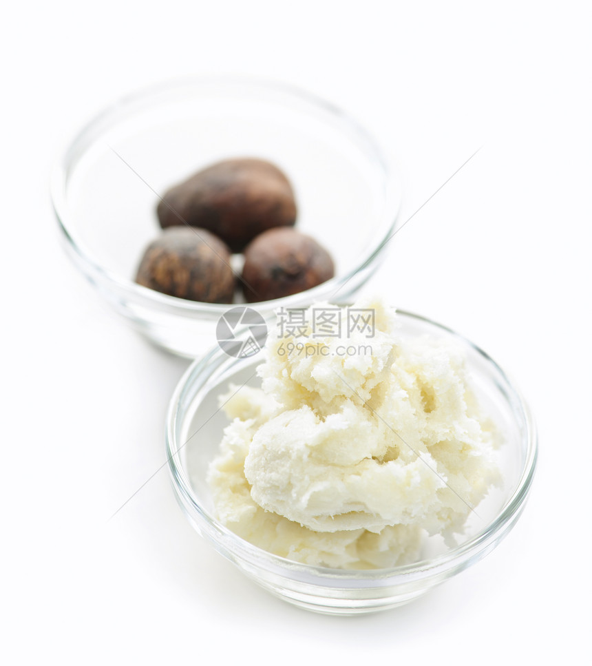 奶油和坚果加碗润肤棕色药膏白色盘子黄油产品皮肤化妆品护理图片