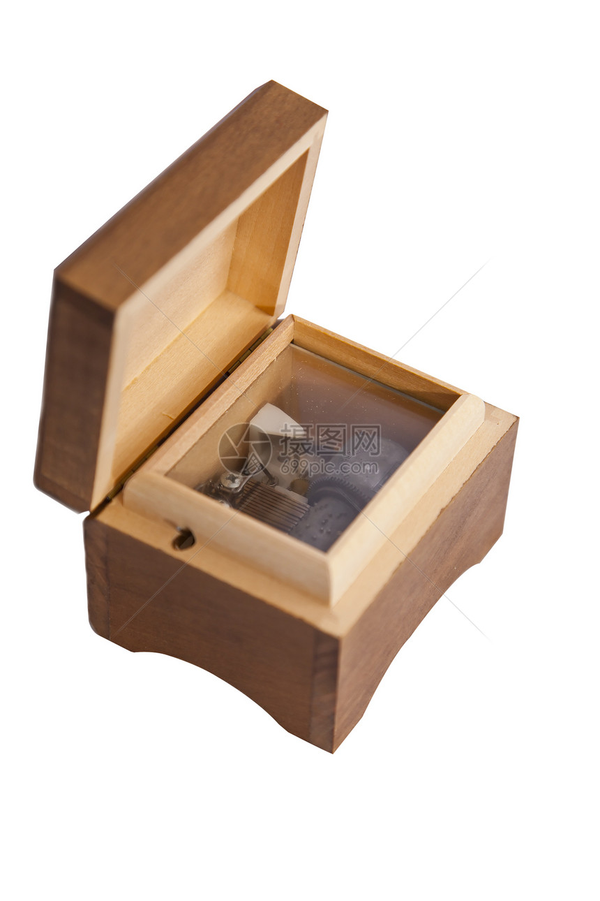 白色隔离的木制音乐盒图片