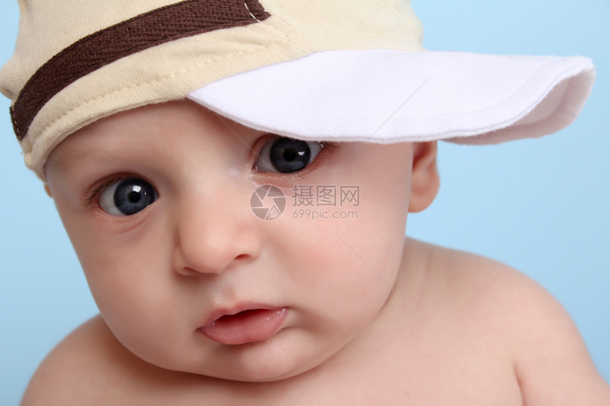 宝宝男孩帽子儿子男性眼睛孩子童年男生蓝色婴儿白色图片