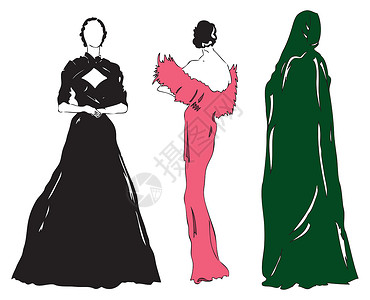 时尚妇女服装打扮戏服绘画女性裙子插图衣服数字背景图片