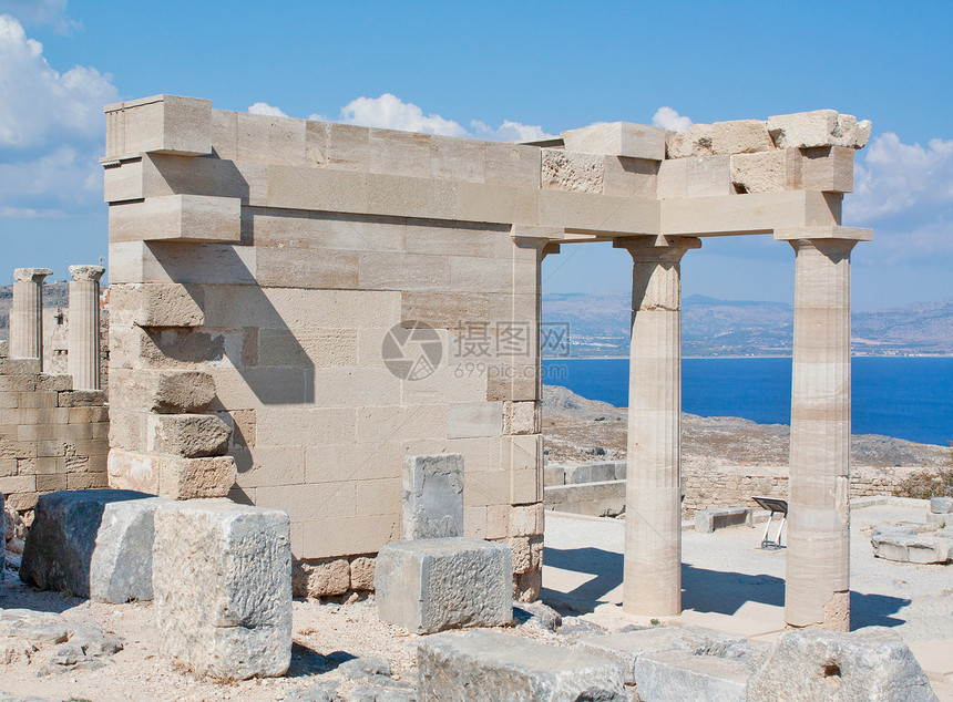 希腊罗得 林多阿克洛波利斯雅典娜林迪亚寺的废墟图片