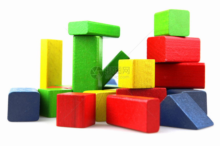 木制构件黄色立方体创造力白色童年游戏闲暇绿色玩具木头图片
