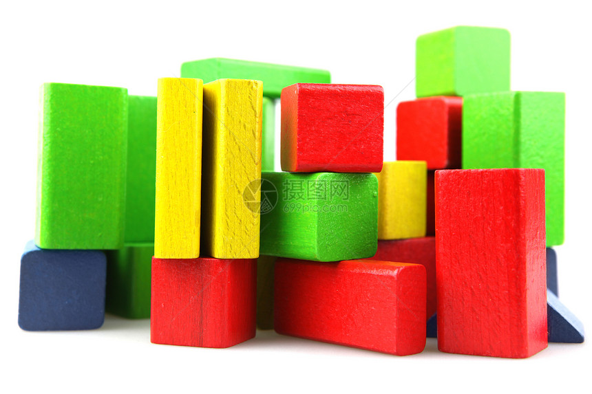 木制构件白色创造力红色童年学习立方体黄色建筑物玩具绿色图片