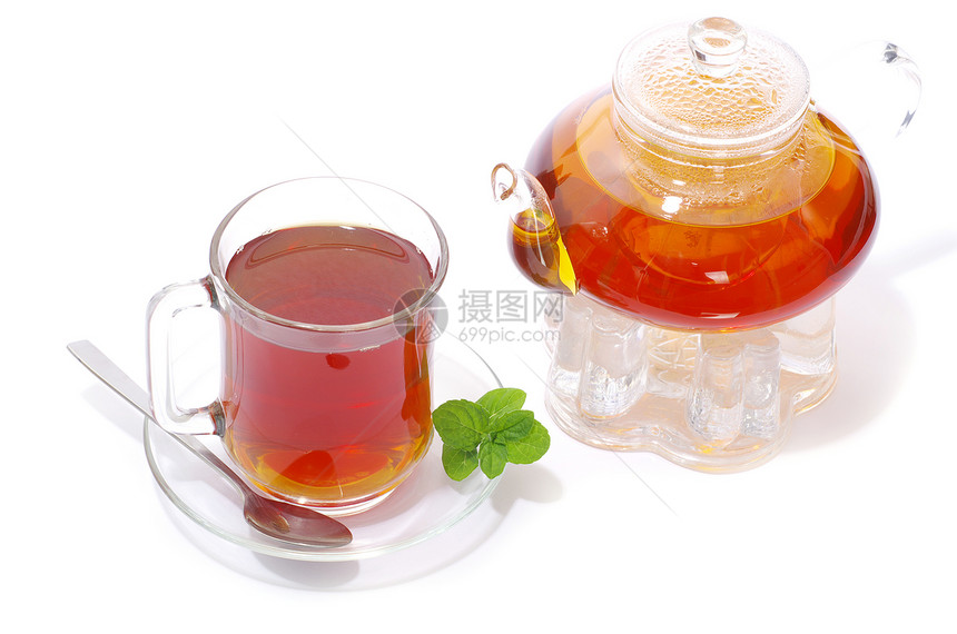 茶杯子一杯茶绿色概念液体橙子玻璃水平棕色白色图片