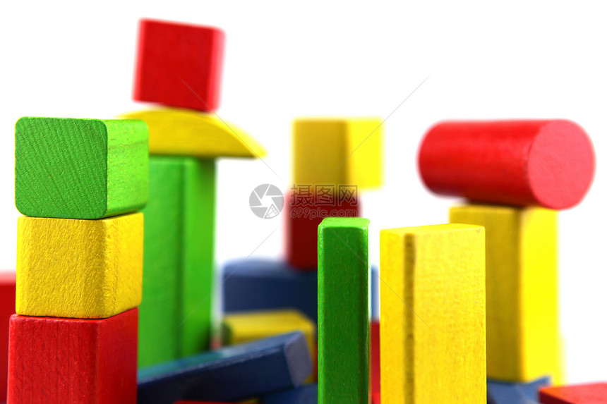 木制构件白色蓝色黄色喜悦红色孩子游戏立方体绿色童年图片