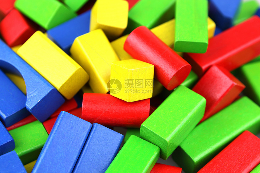 木制构件玩具黄色长方形红色建筑物孩子木头白色立方体绿色图片
