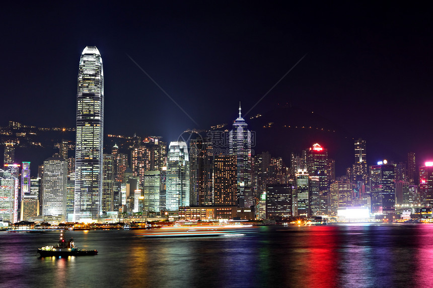 香港晚上的天线景观办公室建筑蓝色地标旅行摩天大楼玻璃城市天际图片