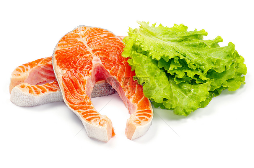 鲑鱼鳟鱼白色柠檬橙子美食香料红色宏观海鲜牛扒图片