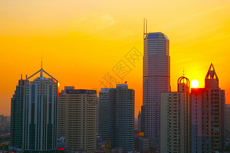 上海日落 有摩天大楼背景背景图片