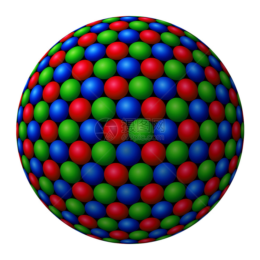 红 绿和蓝色球团组成一个更大的分形红色球体几何学绿色红绿蓝图片