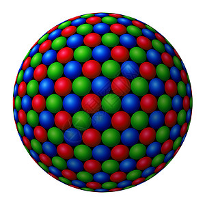 红 绿和蓝色球团组成一个更大的分形红色球体几何学绿色红绿蓝背景图片