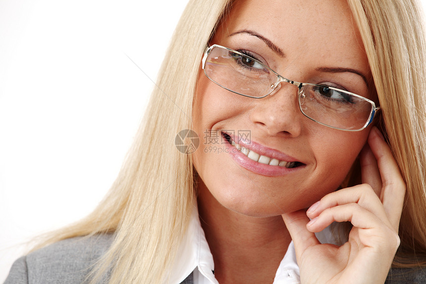 戴眼镜的女商务人士喜悦幸福微笑女性人士肤色青年商业成人女孩图片