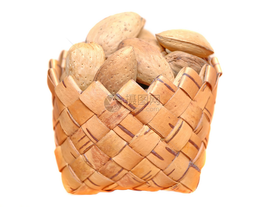 篮子里的杏仁收藏营养采摘椭圆形坚果团体木头种子食物核心图片