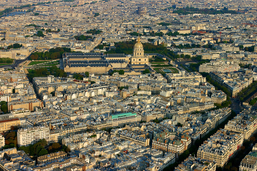 巴黎空中观察建筑建筑物天际场景首都城市中心街道全景纪念碑图片