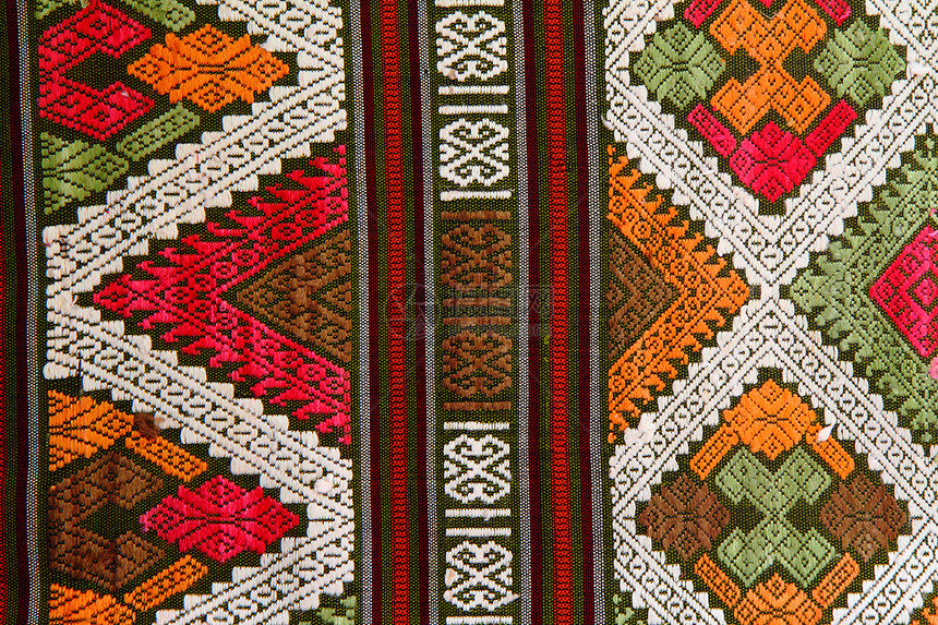 泰式传统手工编织的手织布色调收藏织物衣服丝绸染料纺织品文化民间图片