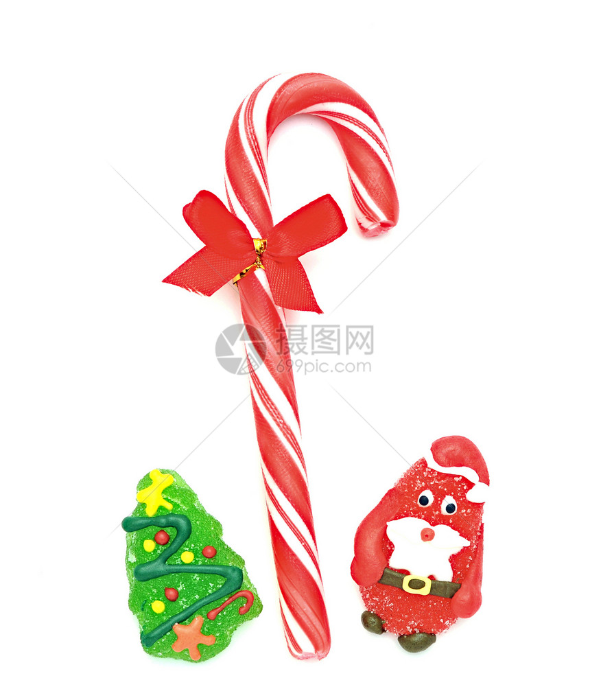 关上圣诞糖果甘蔗绿色玩具条纹丝带图片