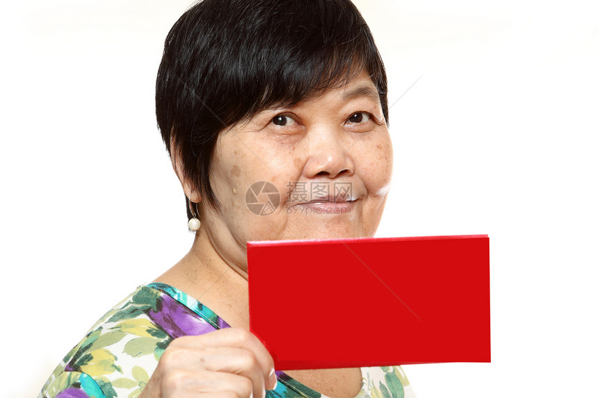 持有红卡的亚裔妇女白色眼睛成人空白女性卡片标语木板女士女孩图片