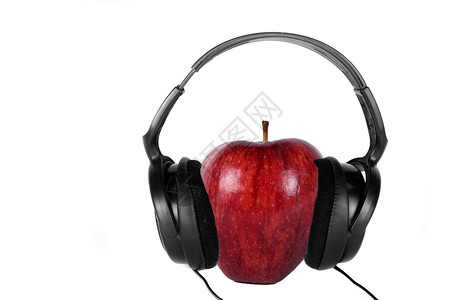 音乐苹果概念果味耳机乐器背景图片