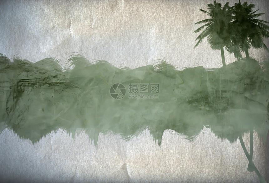 带棕榈的纸张背景滚动破烂帆布椰子羊皮纸叶子磁带边界古董艺术图片