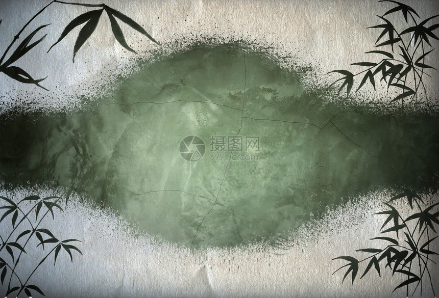 Grungy 背景 带竹枝的旧纸树叶森林框架帆布夹子羊皮纸绘画边缘艺术模仿图片