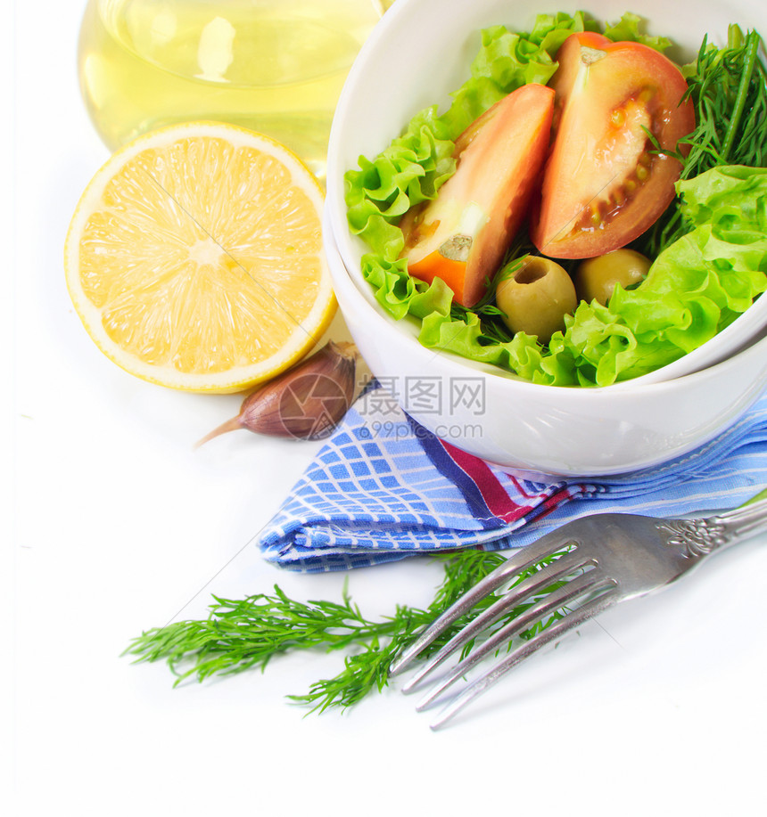 健康蔬菜沙拉小吃午餐柠檬美食白色营养盘子食物饮食树叶图片