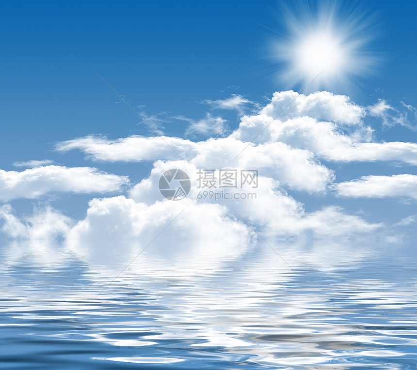 云和太阳的照片反射光线天空海洋白色太阳波浪图片