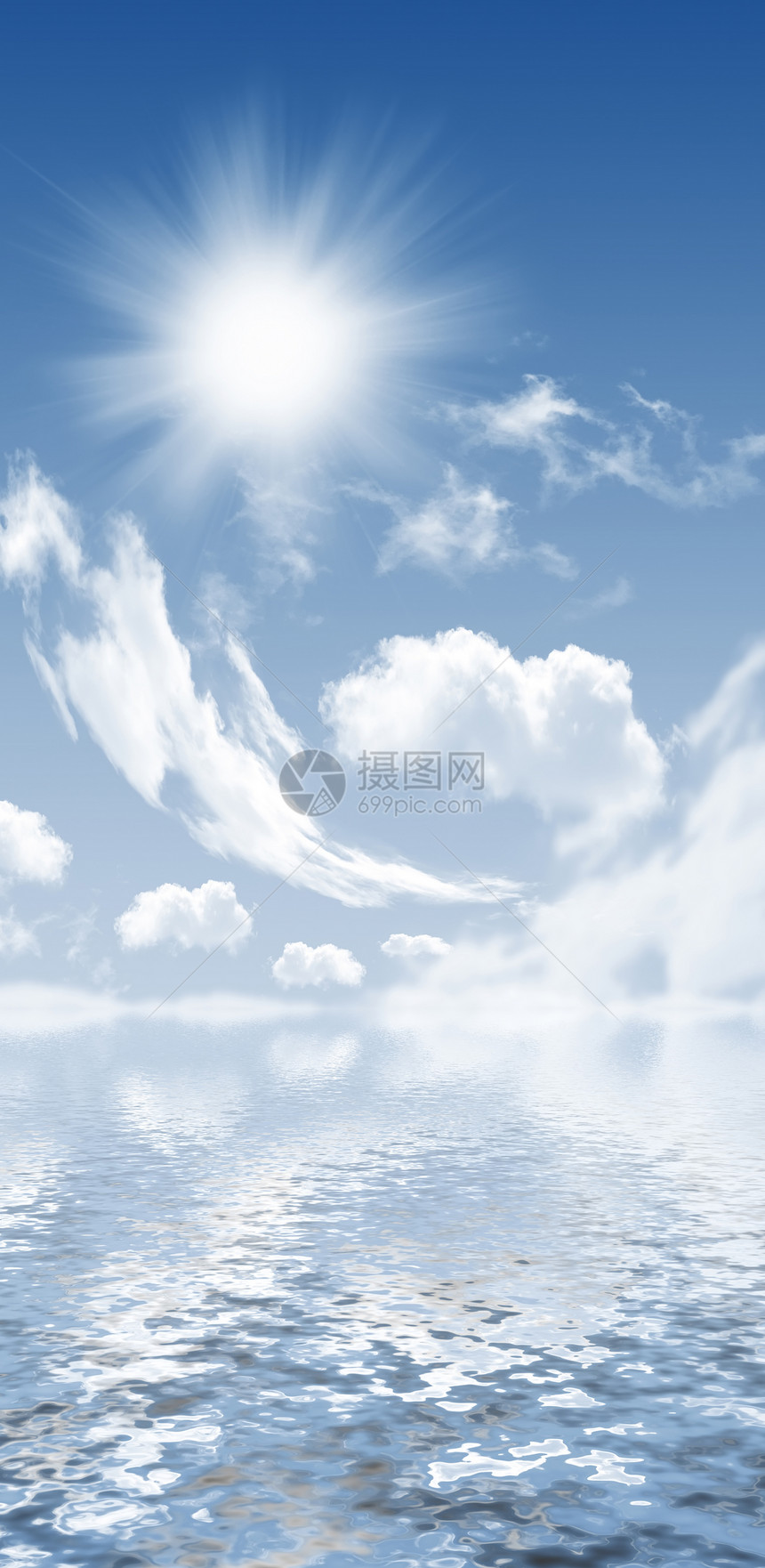 云和太阳的照片光线白色海洋波浪太阳蓝色反射图片