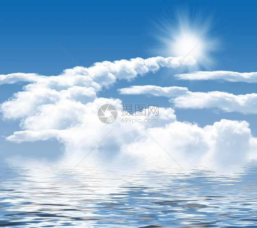 云和太阳的照片海洋蓝色楼梯宗教反射波浪太阳白色上帝光线图片