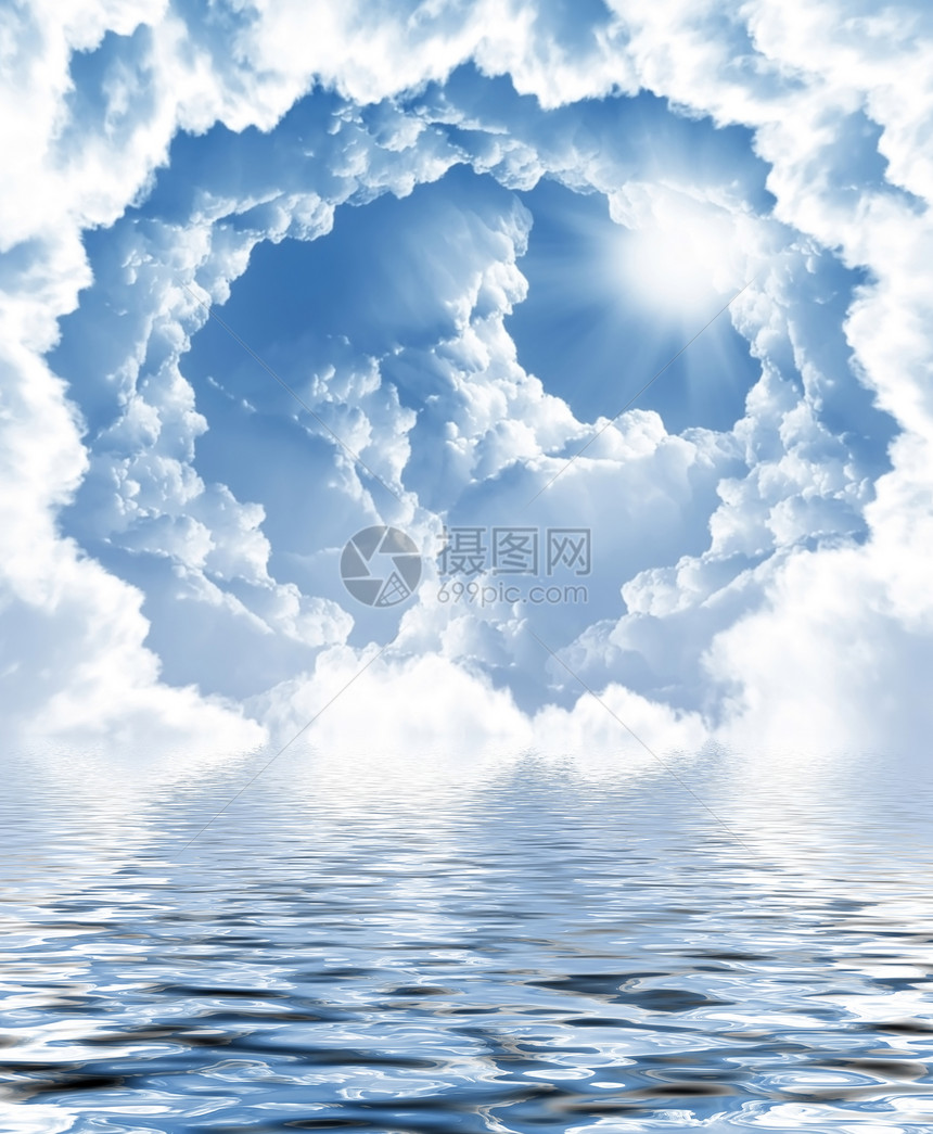 云和太阳的照片上帝太阳光线宗教蓝色反射白色波浪楼梯海洋图片
