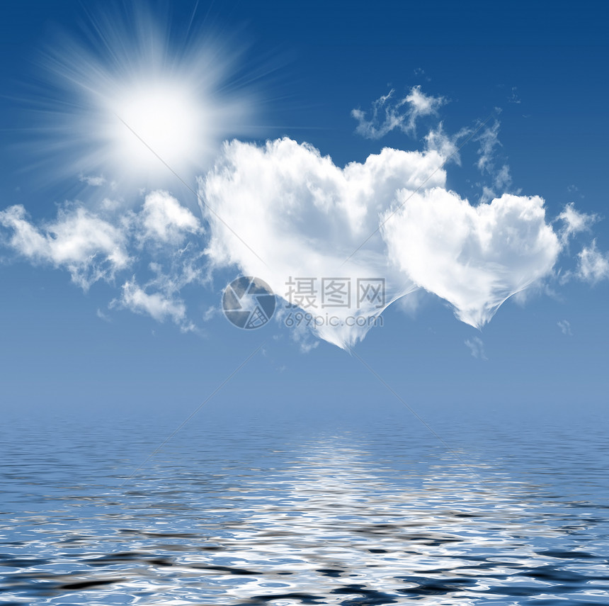 云和太阳的照片蓝色海洋光线波浪白色反射太阳图片