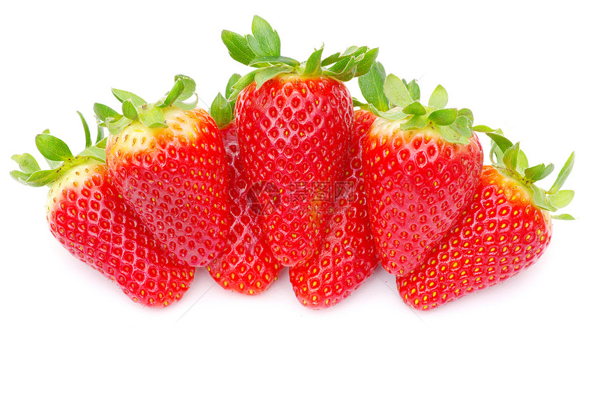 草莓食物团体绿色活力水果浆果宏观红色种子白色图片