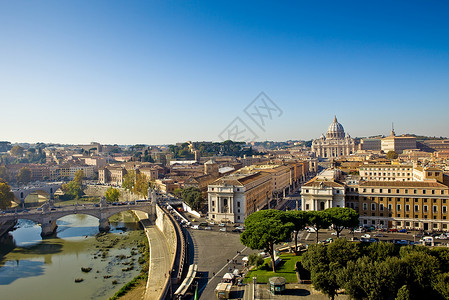 罗马观点教廷教会访问城堡旅行天蓝色背景图片