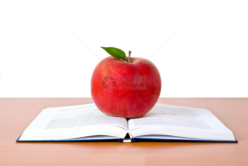 书塔 苹果在白色上被隔绝字典教育百科页数文学图书馆水果智慧全书学校图片