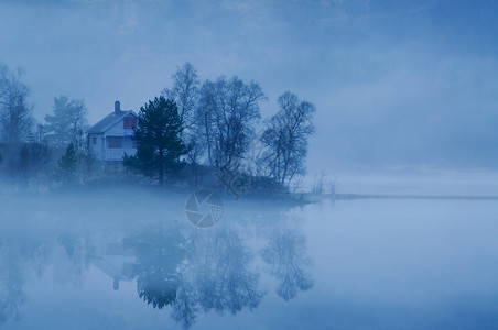 湖边的夜雾背景