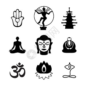 佛教图标图标buddha手印福利脐轮温泉插图沉思精神冥想瑜伽宗教背景