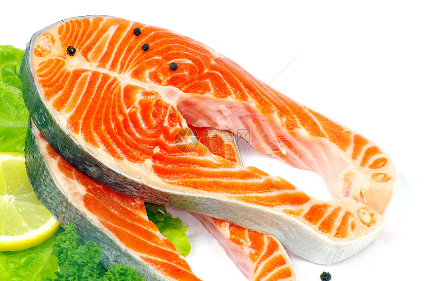 鲑鱼和香料美食食物白色宏观鳟鱼柠檬橙子红色牛扒草本植物图片