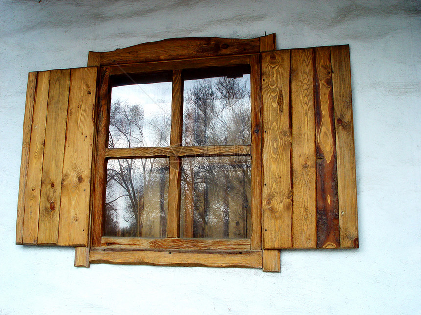 窗户村庄农舍乡村国家手工小屋百叶窗反射快门玻璃图片