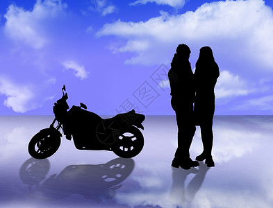 男女两性黑色夫妻力量反射白色女孩会议镜子摩托车手浪漫背景图片