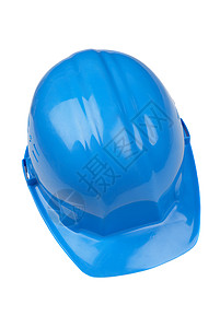 头头盔损害帽子安全帽建造安全白色危险工人阶级工业蓝色背景图片
