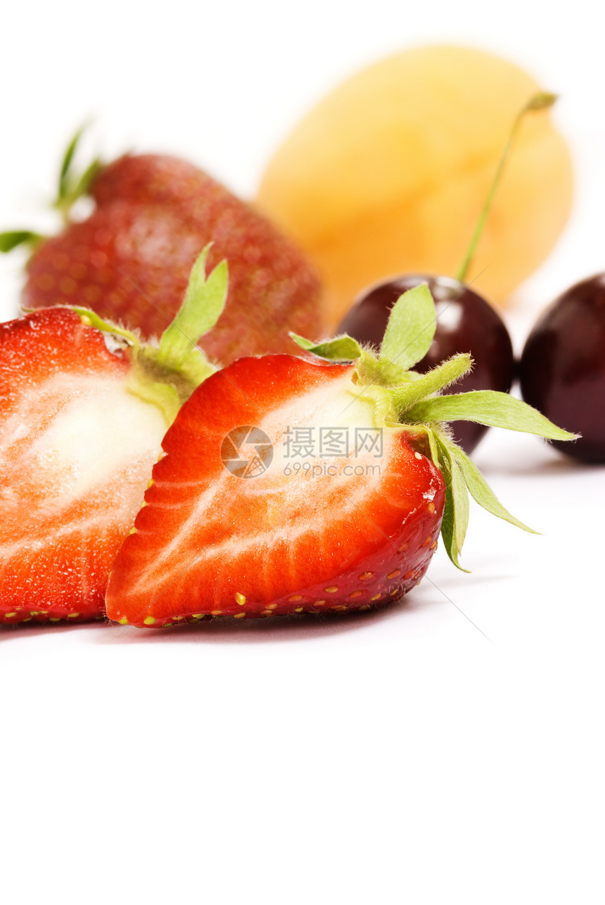 草莓甜点食物宏观白色水果黄色营养饮食橙子绿色图片