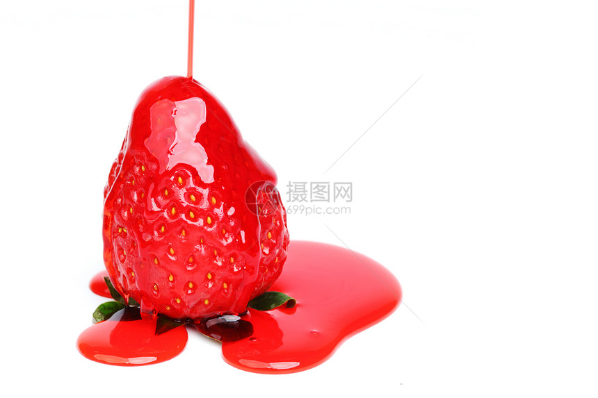 糖浆中的草莓甜点流动宏观花园早餐叶子食物饮食果实浆果图片