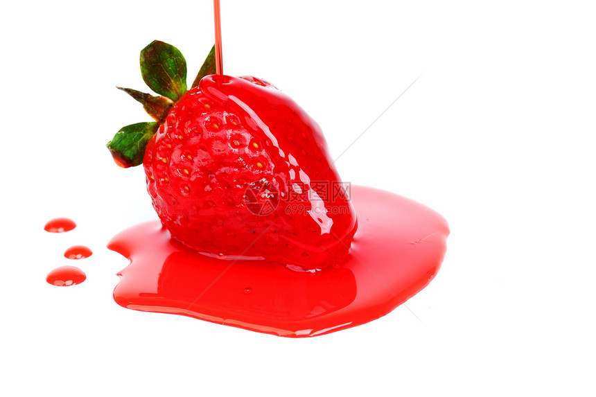 糖浆中的草莓养分甜点果实早餐叶子茶点浆果花园液体流动图片