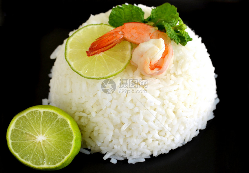 大米和虾虾生活午餐烹饪营养油炸勺子餐厅饮食盘子文化图片